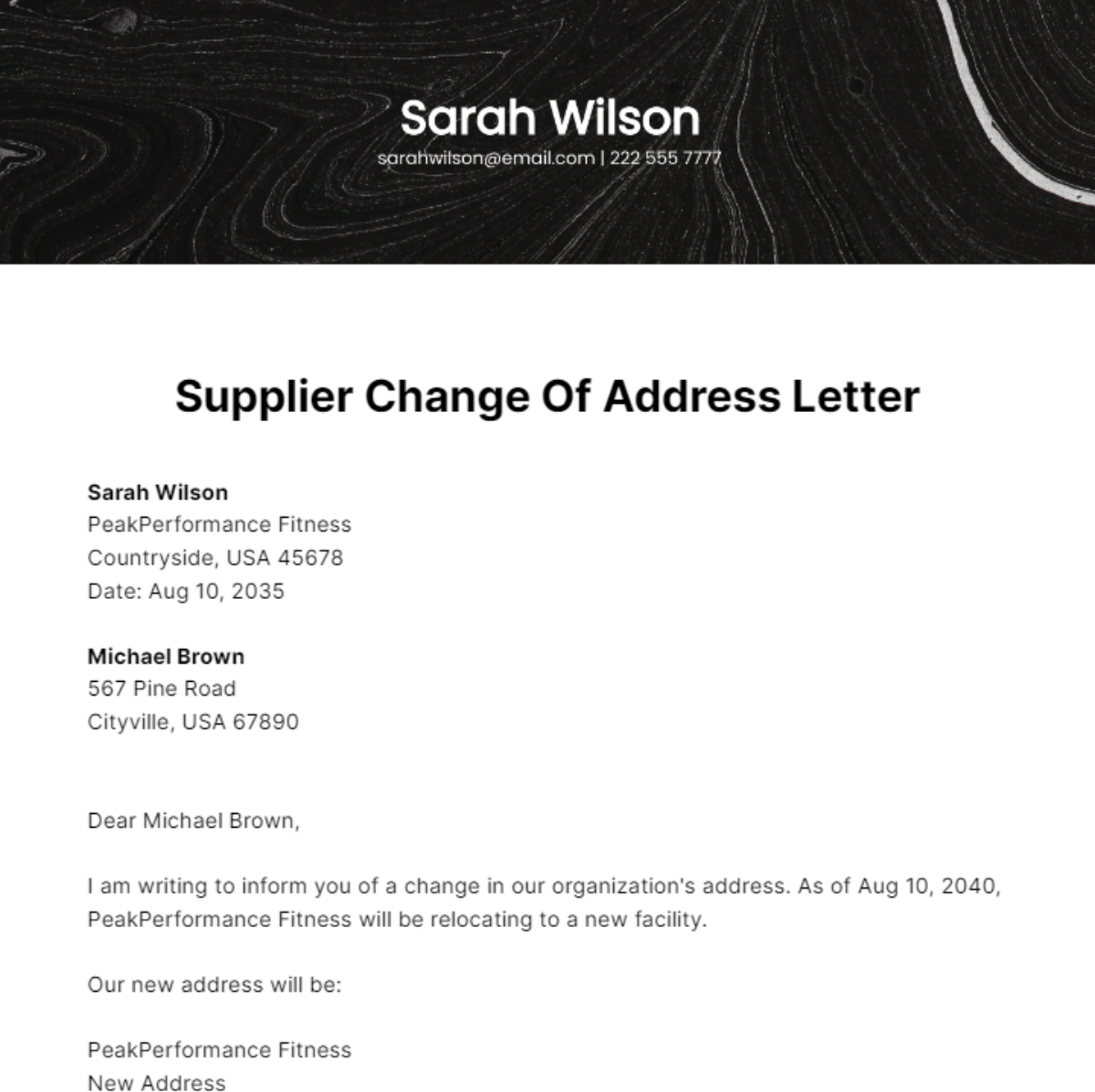 Supplier Change Of Address Letter Template