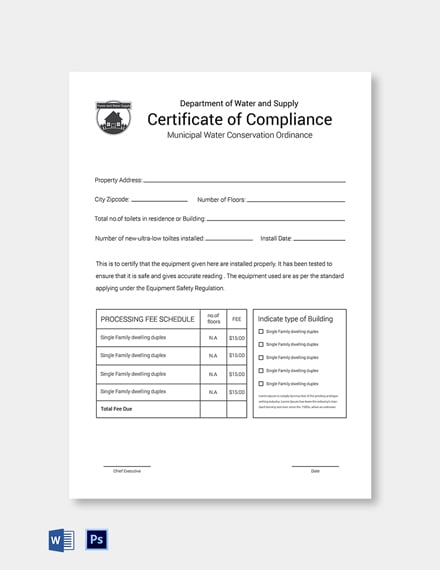 Certificate Of Compliance Form Template