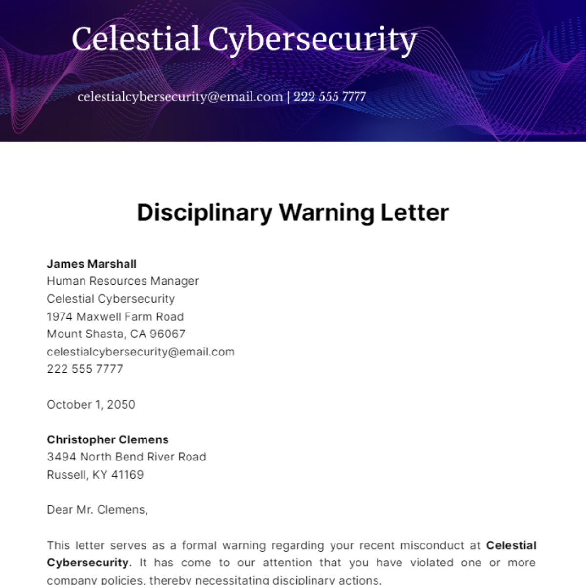 Disciplinary Warning Letter Template