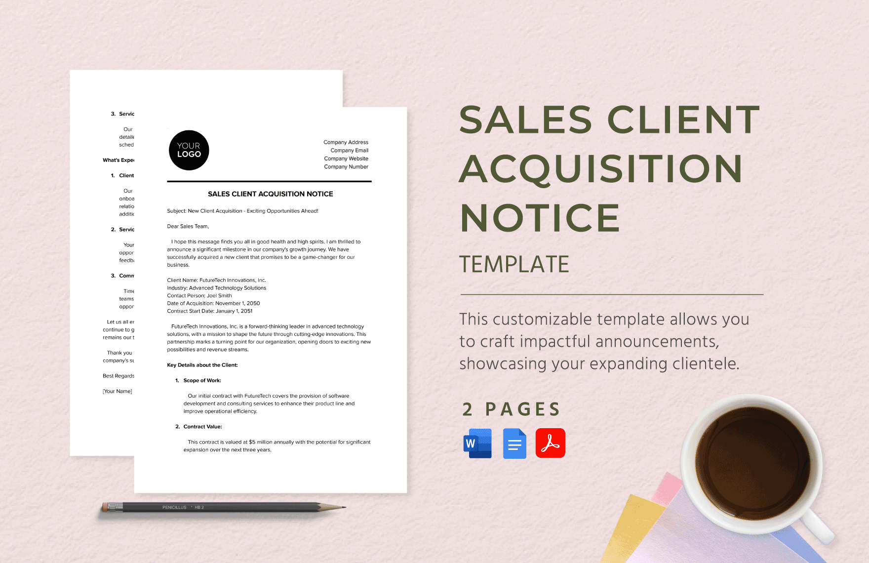 Sales Client Acquisition Notice Template in Word, Google Docs, PDF