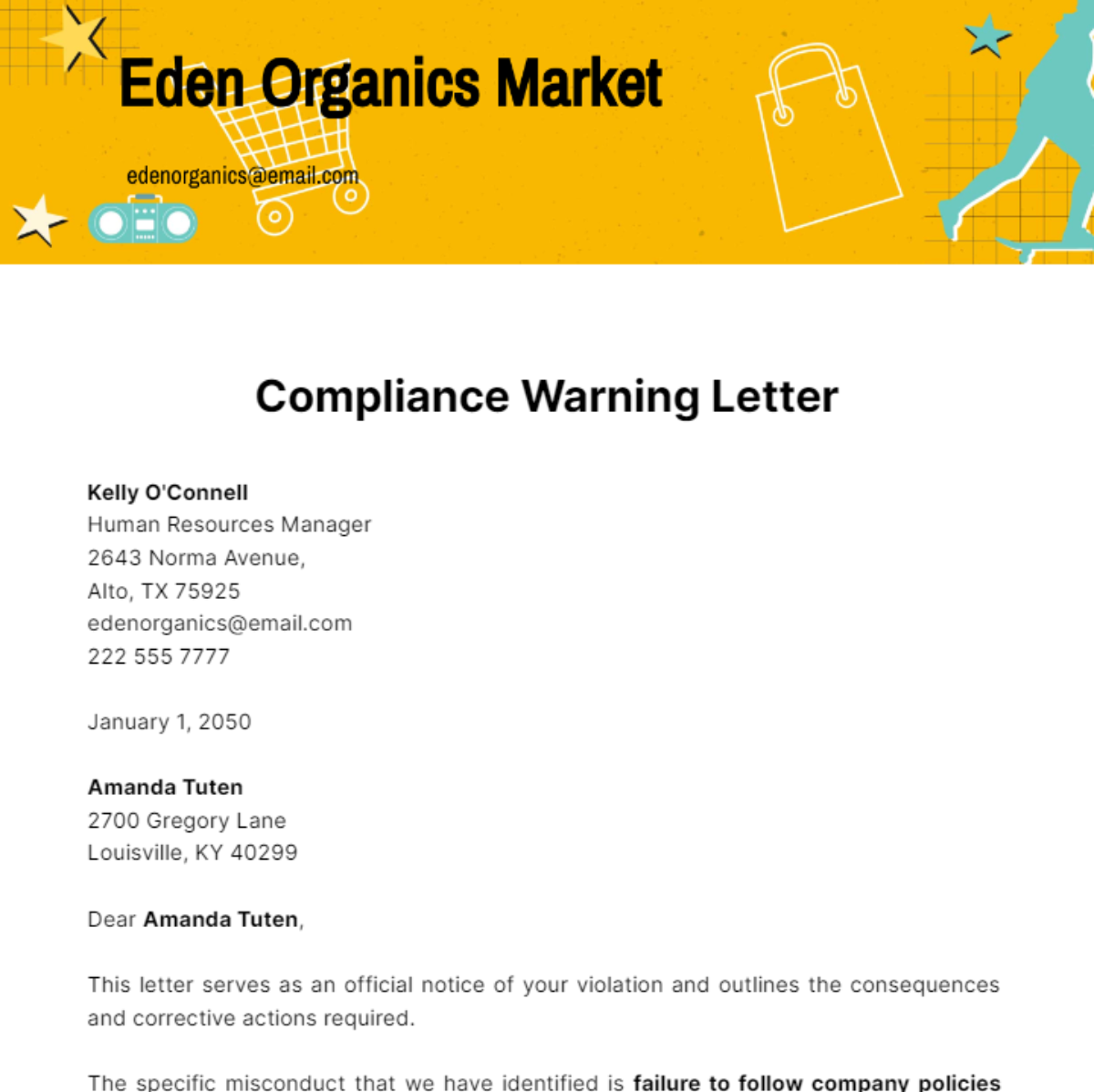 Compliance Warning Letter Template