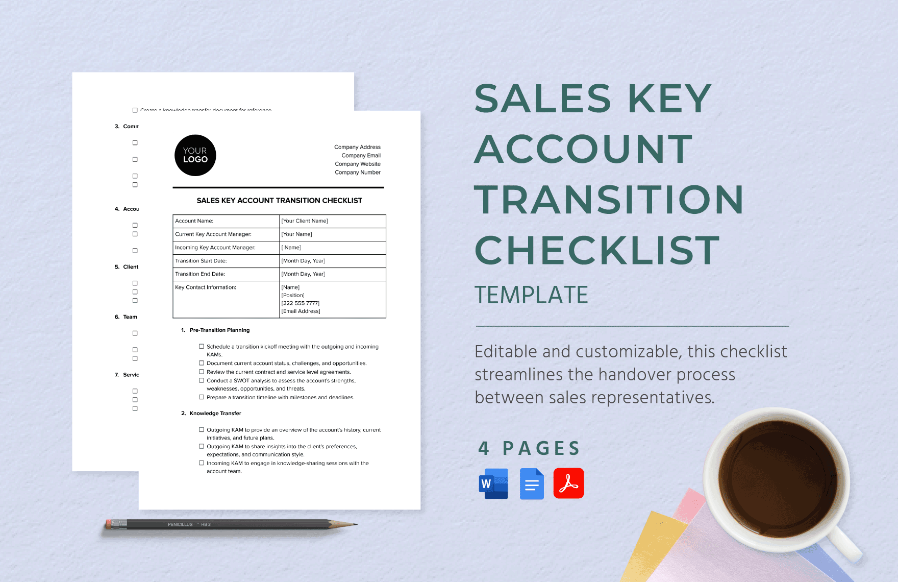 Sales Key Account Transition Checklist Template in Word, Google Docs, PDF
