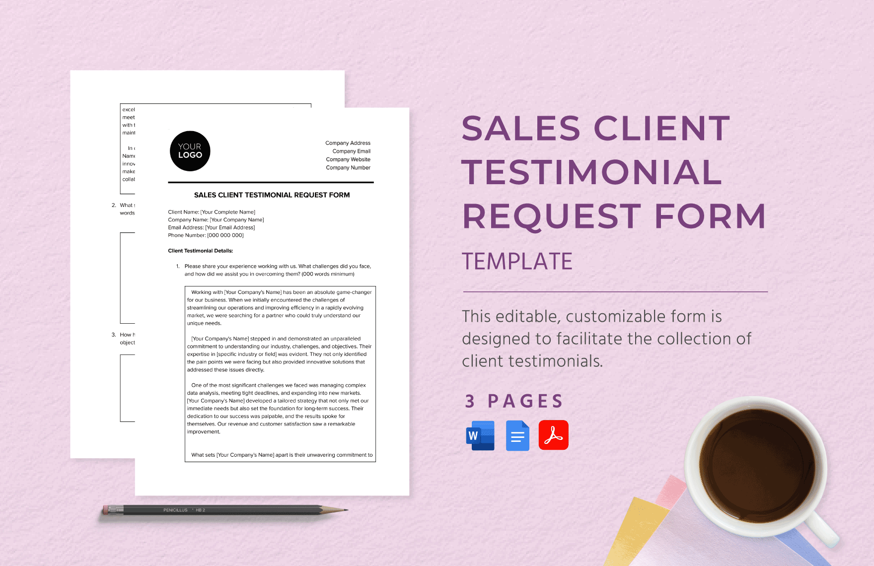 Sales Client Testimonial Request Form Template in Word, Google Docs, PDF