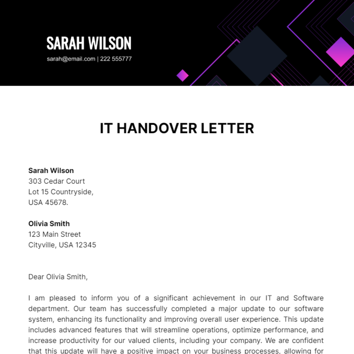 Free IT Handover Letter Template