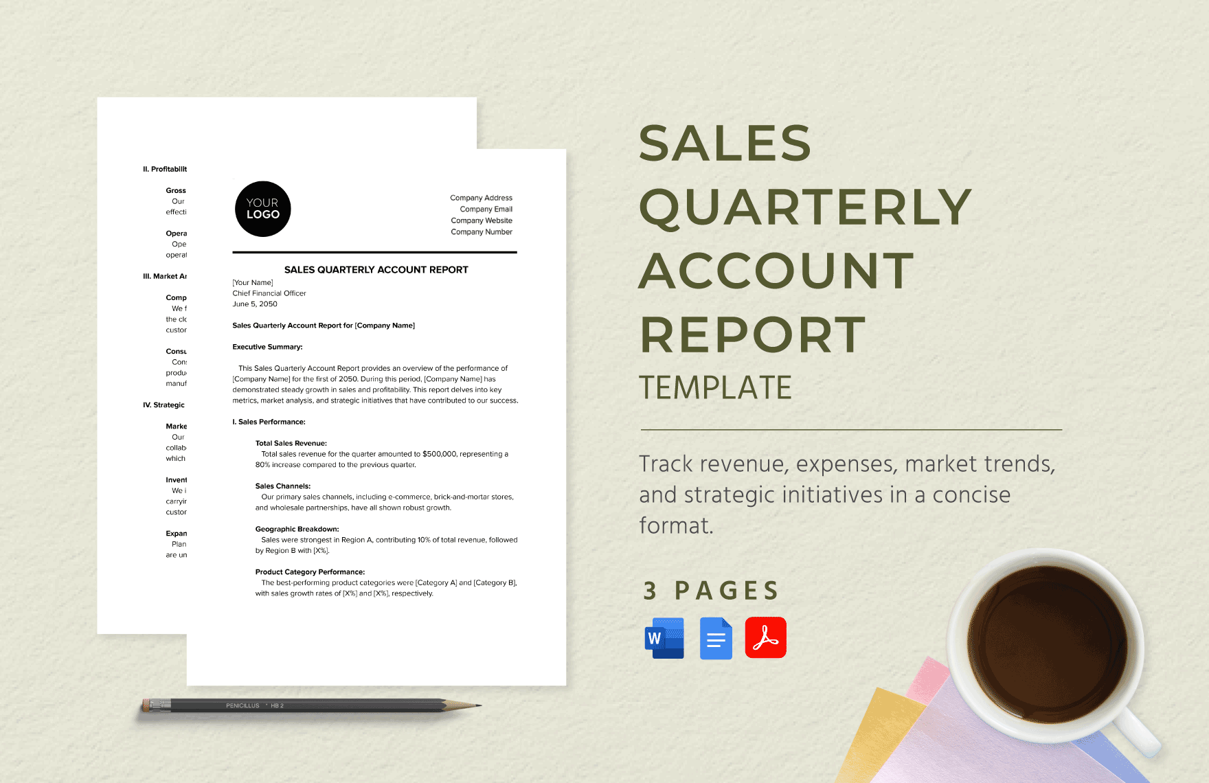 Sales Quarterly Account Report Template in Word, Google Docs, PDF