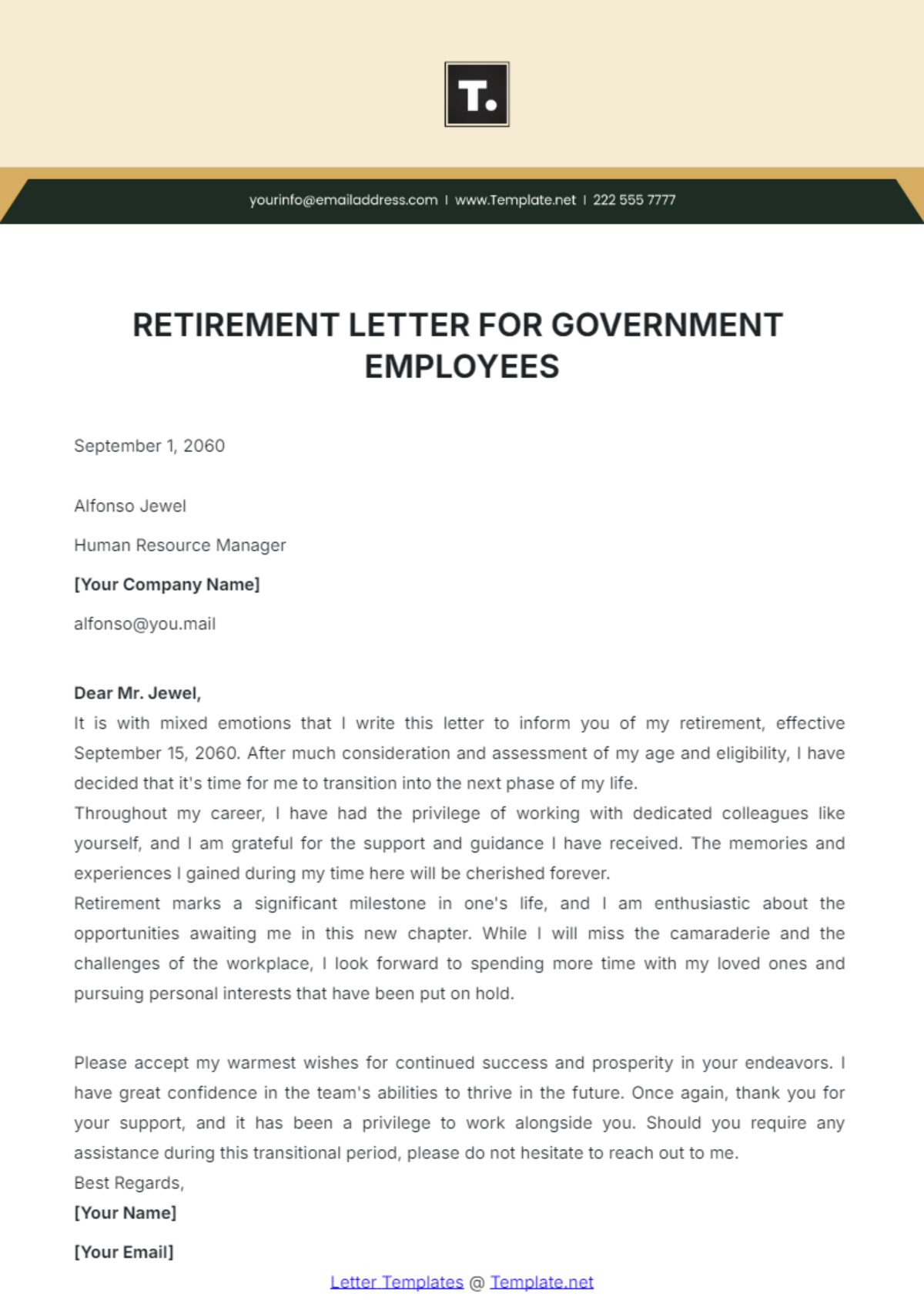 Retirement Letter for Government Employees Template - Edit Online & Download