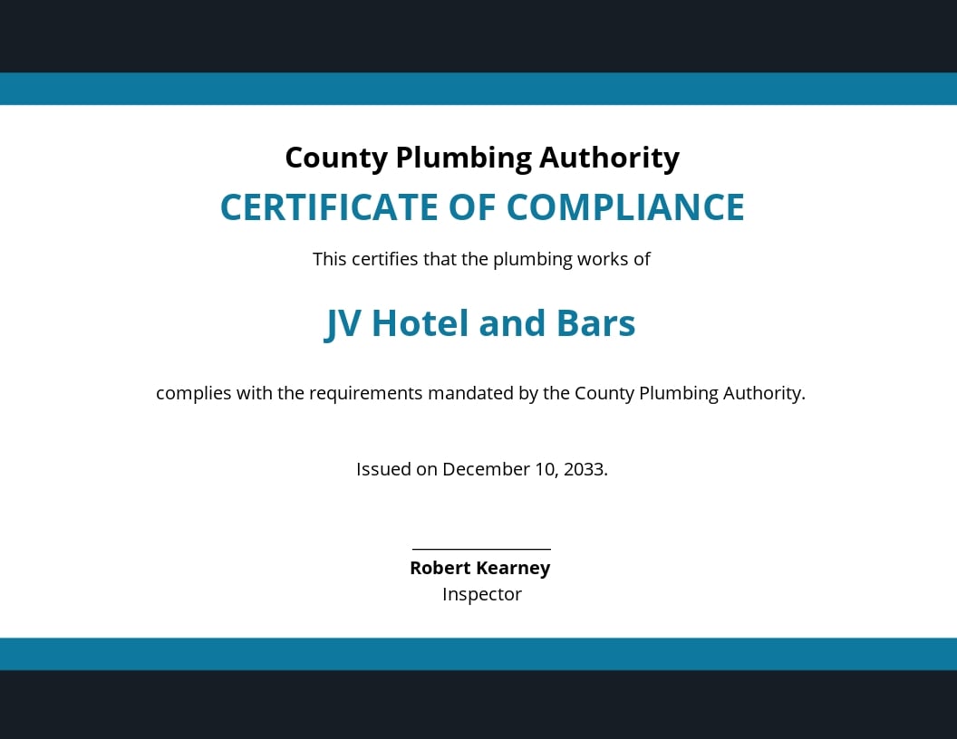 Plumbing Compliance Certificate Template.jpe