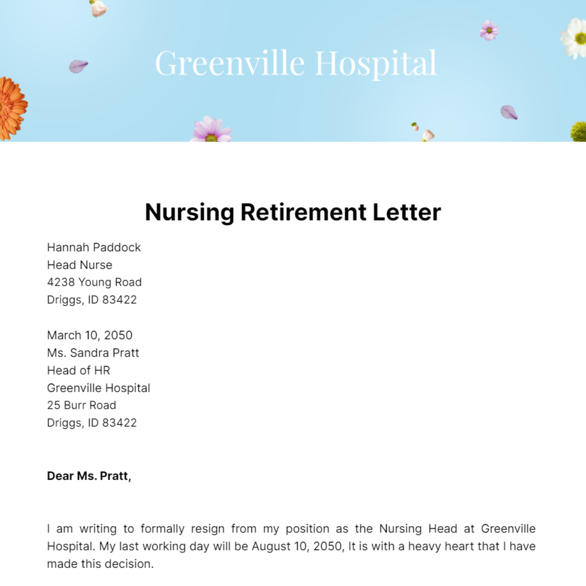 Nursing Retirement Letter Template