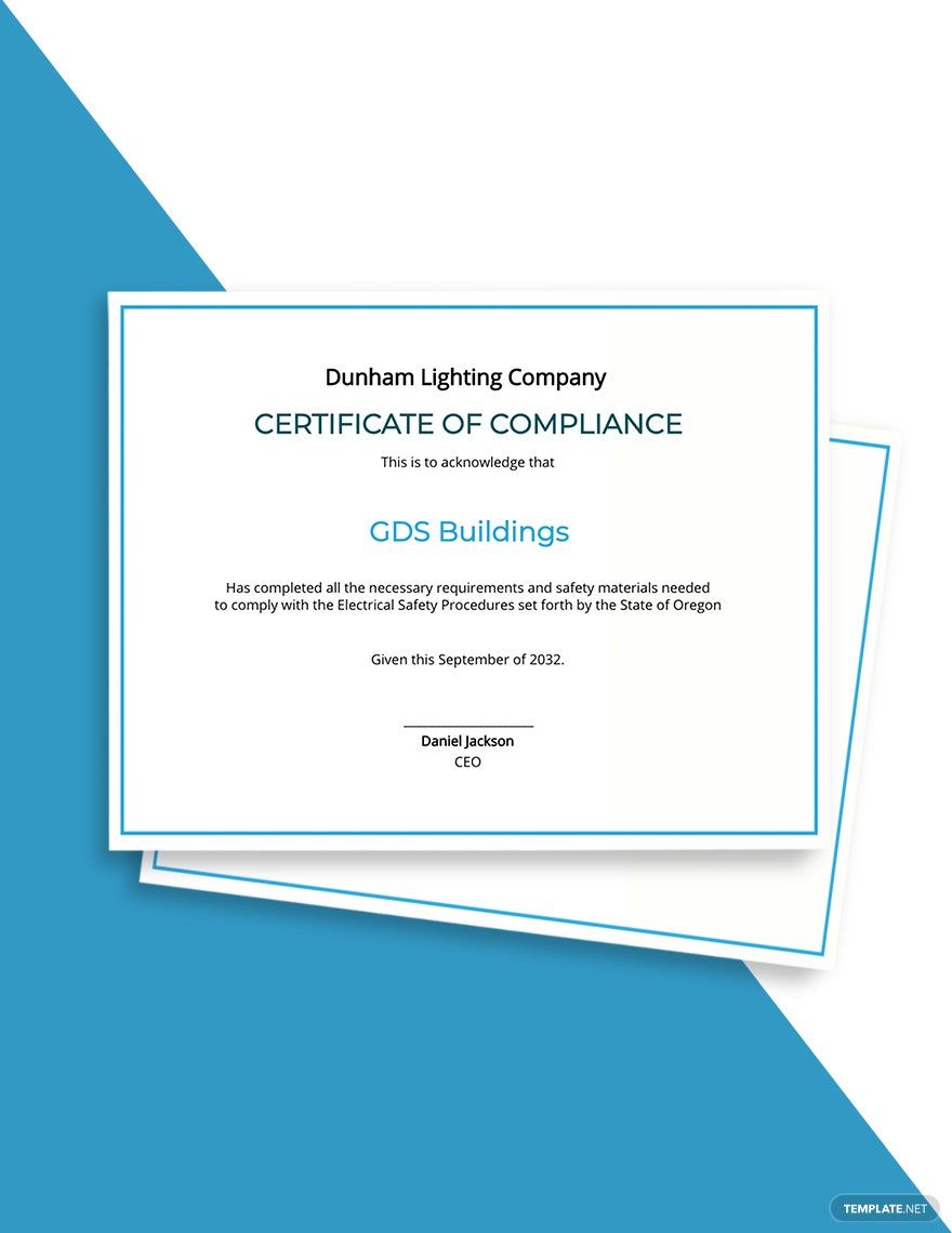 Electrical Compliance Certificate Template in Word PSD Google Docs