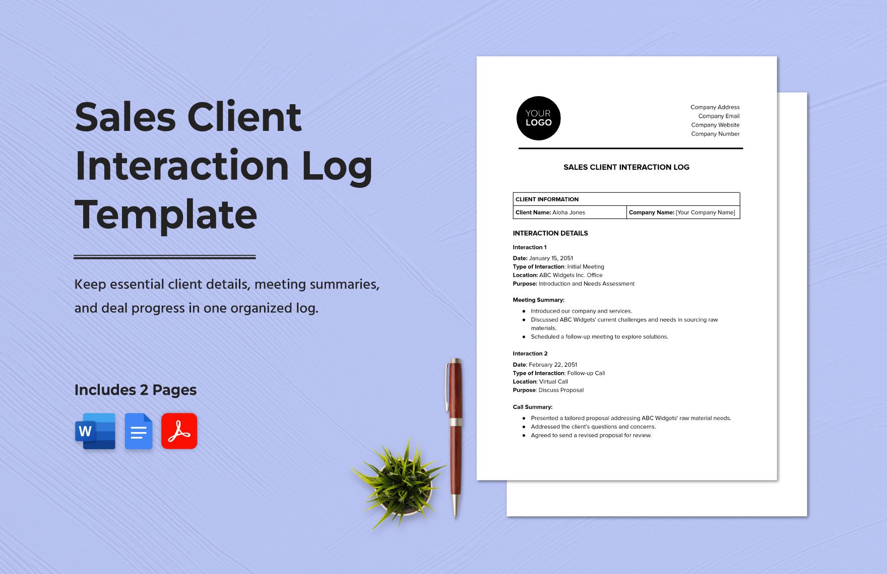 Sales Client Interaction Log Template in Word, Google Docs, PDF