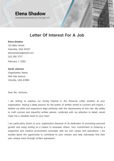 Free Letter Of Interest For A Job Template to Edit Online
