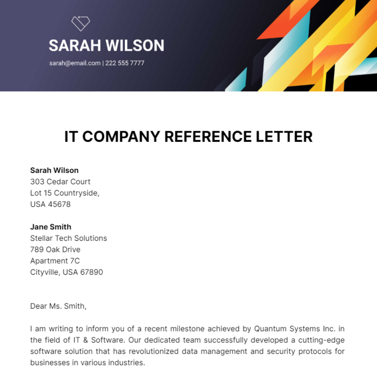 Free IT Company Reference Letter Template