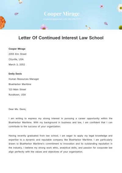 Free Letter Of Continued Interest Law School Template to Edit Online