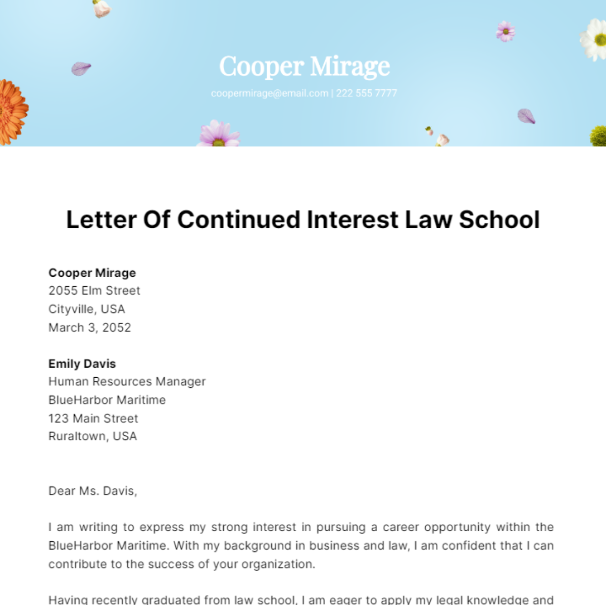 Letter Of Continued Interest Law School Template