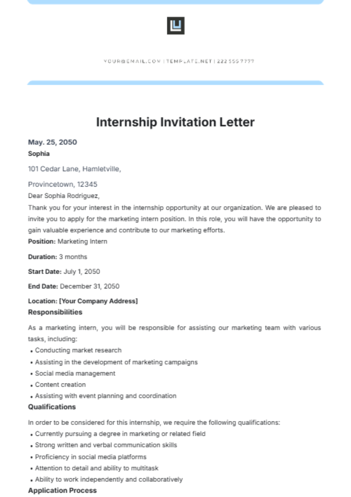 Internship Invitation Letter Template