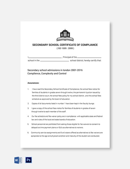 school compliance certificate