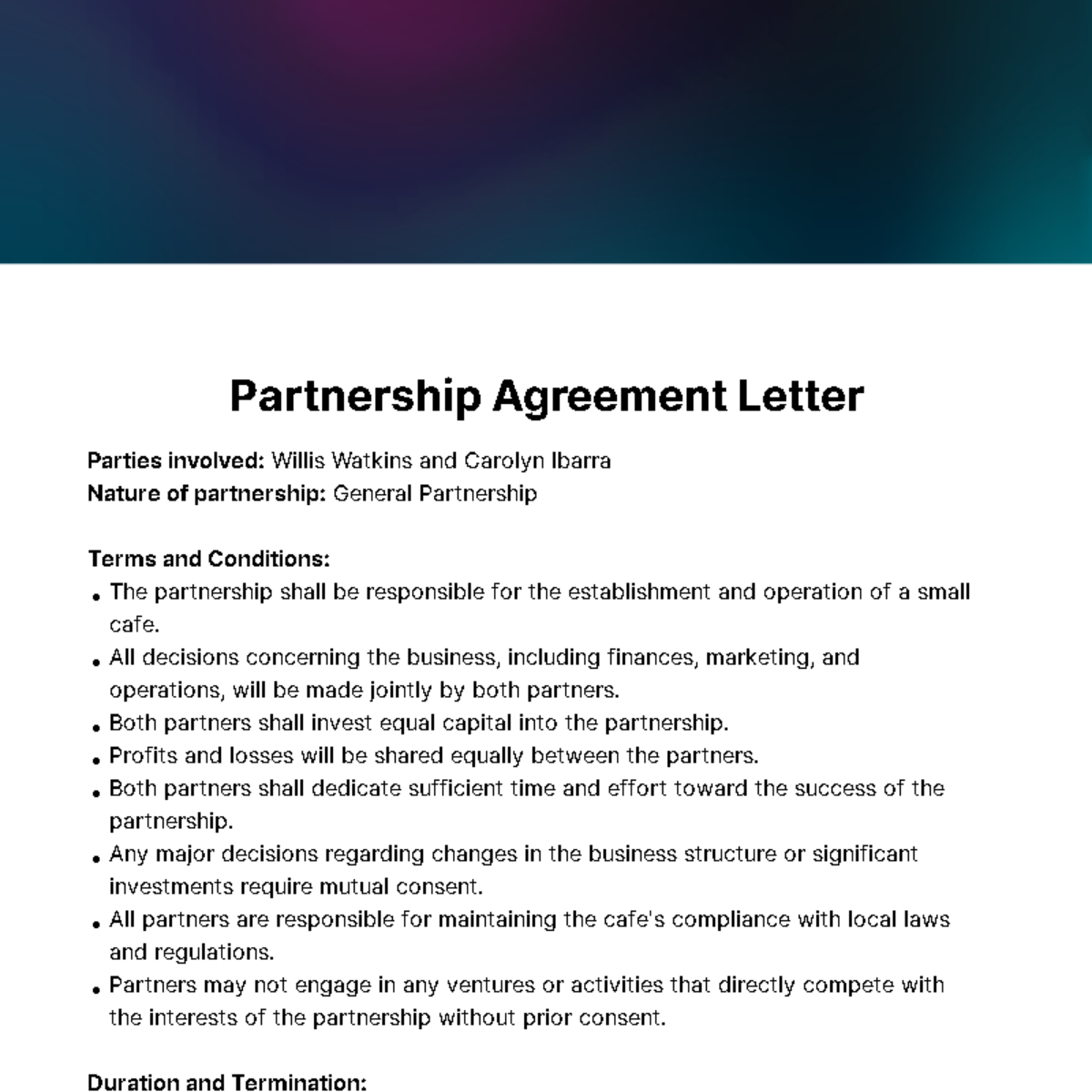 Free Partnership Agreement Letter