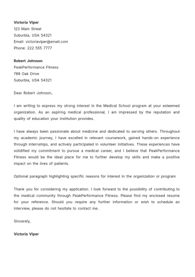Free Letter Of Interest Medical School Template to Edit Online