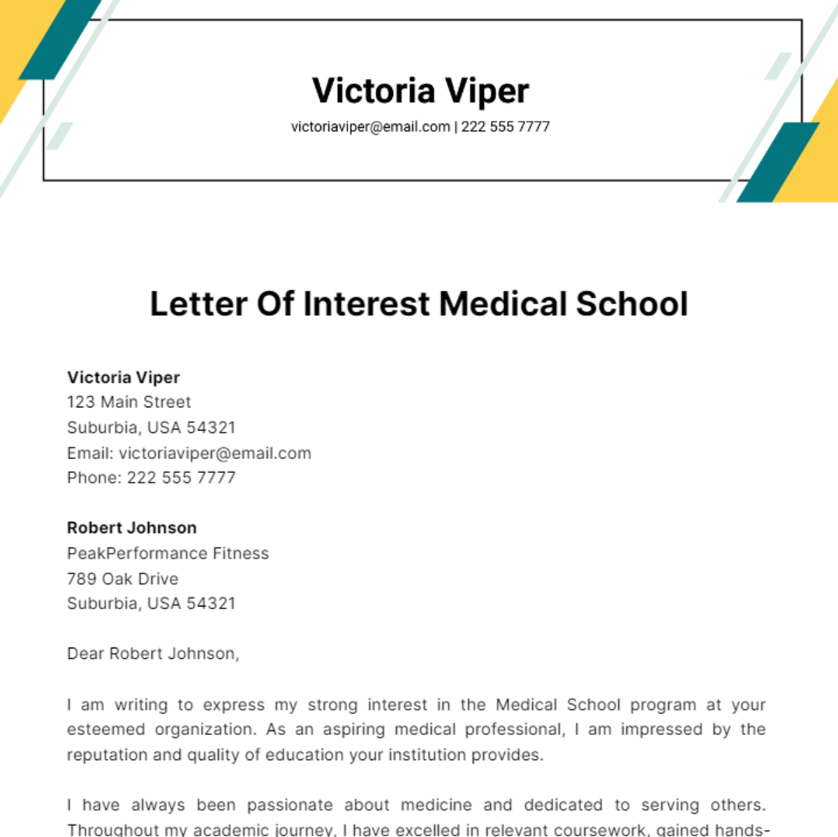 Letter Of Interest Medical School Template
