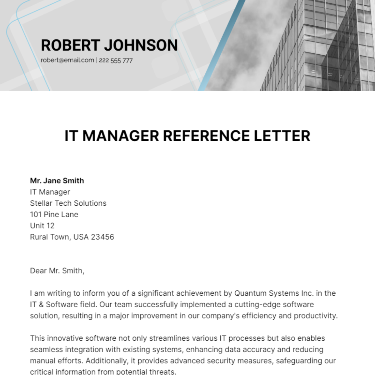 IT Manager Reference Letter Template