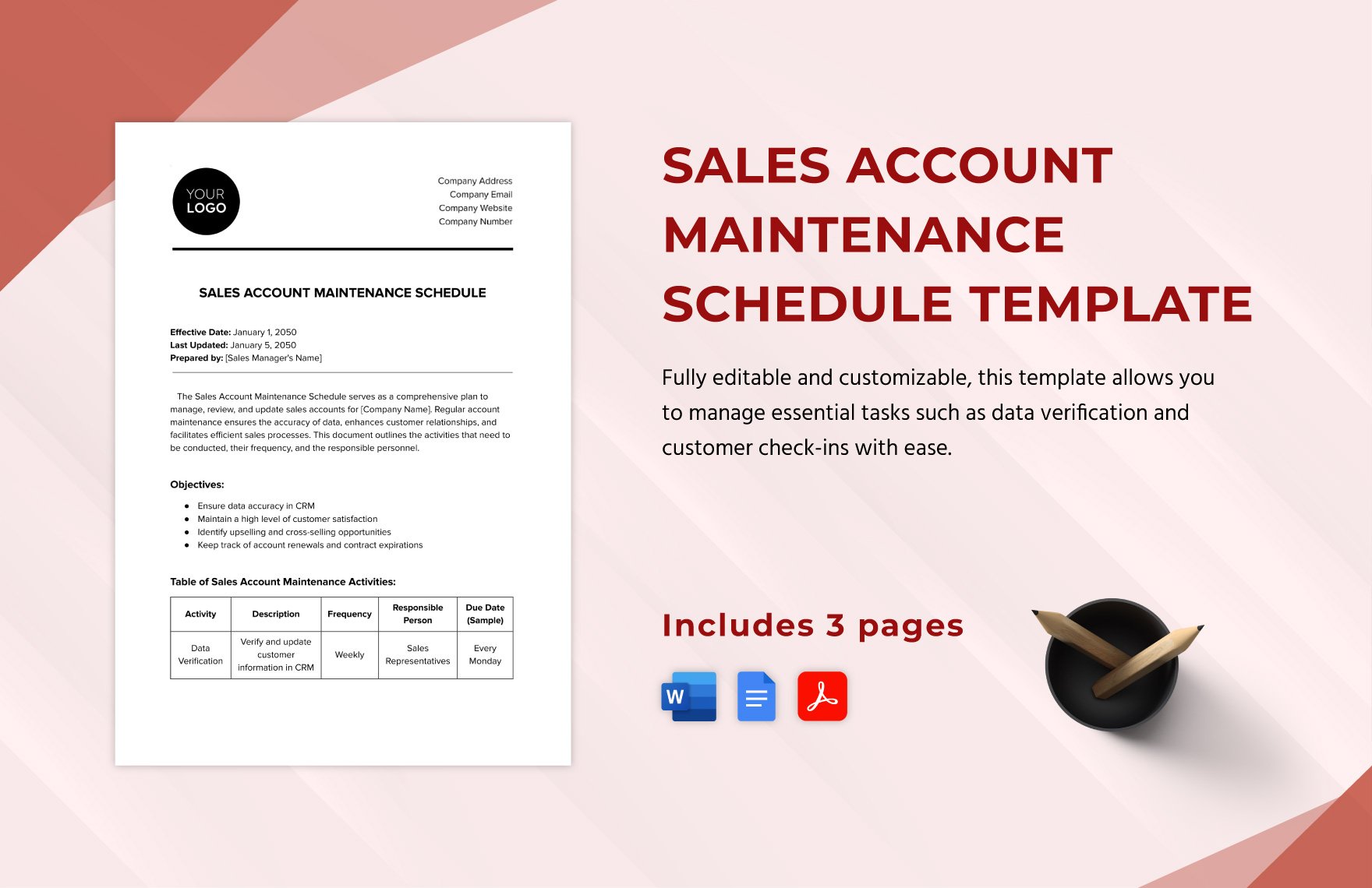 Sales Account Maintenance Schedule Template