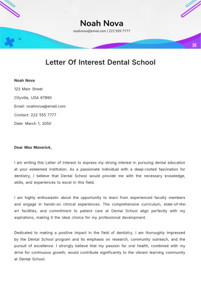 Free Letter Of Interest Dental School Template to Edit Online