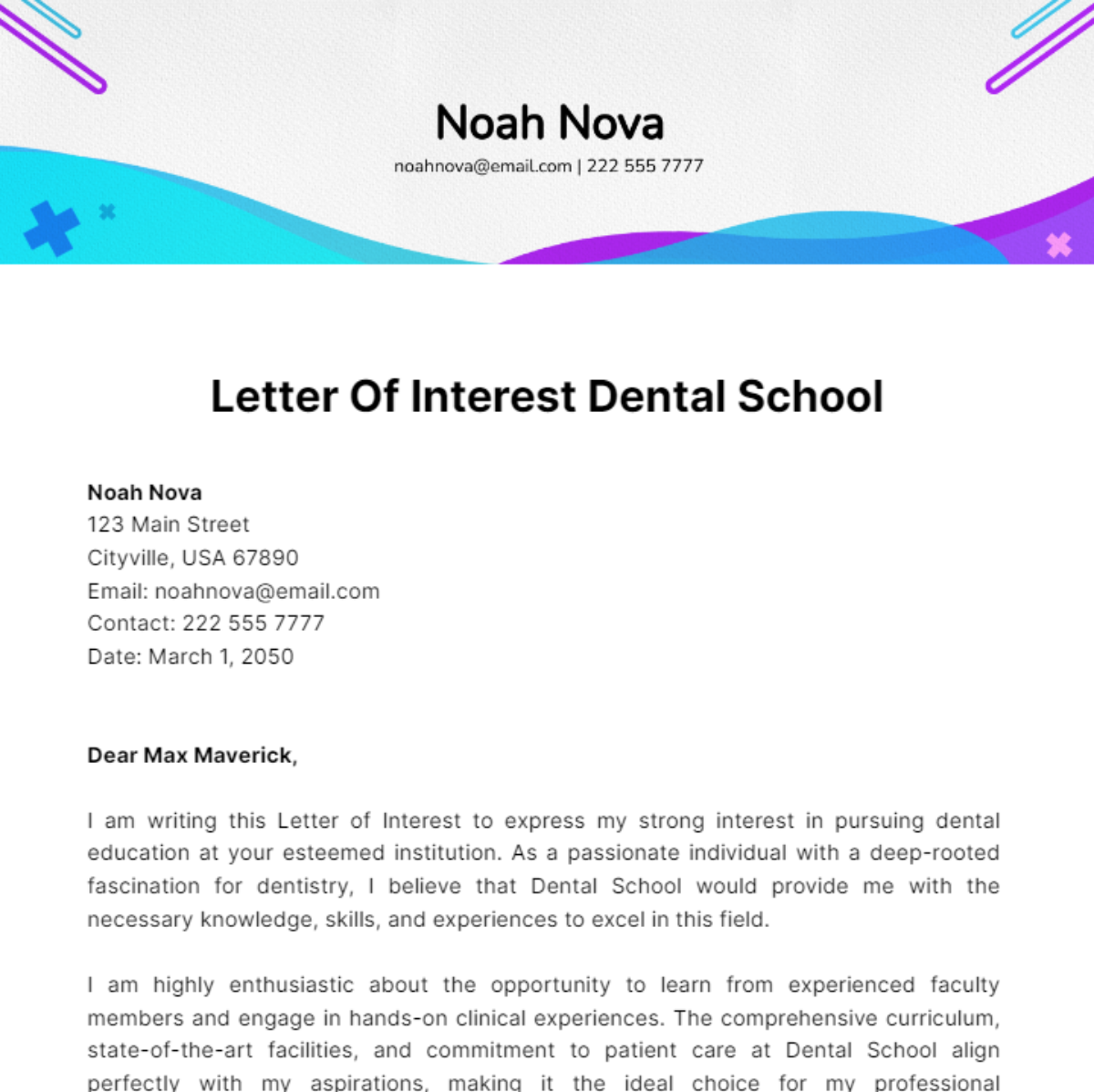 Letter Of Interest Dental School Template