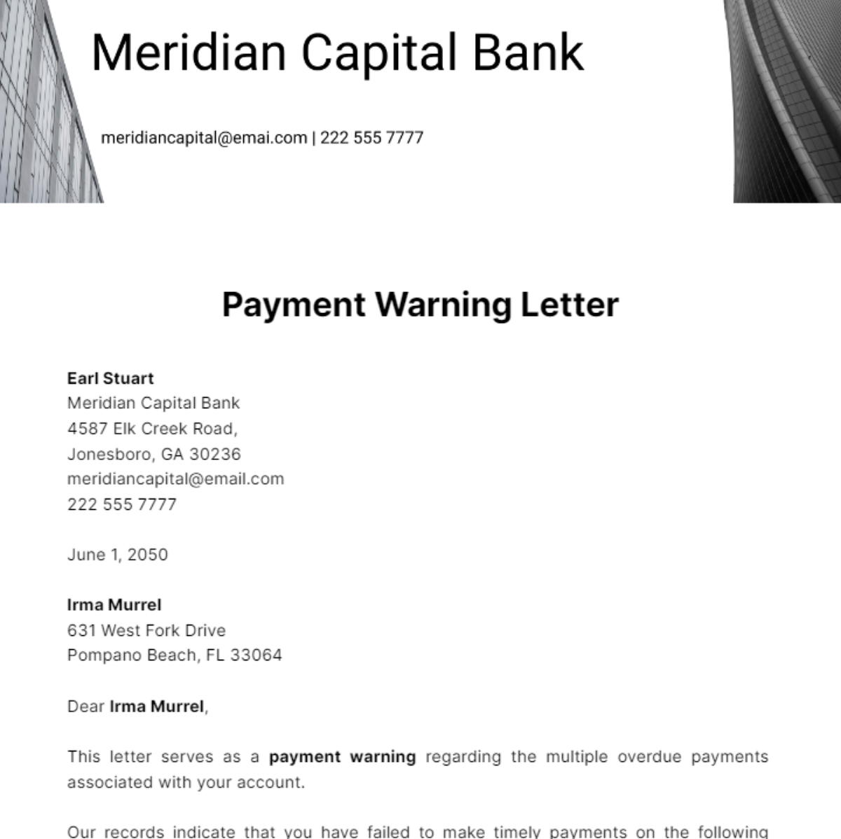 Payment Warning Letter Template