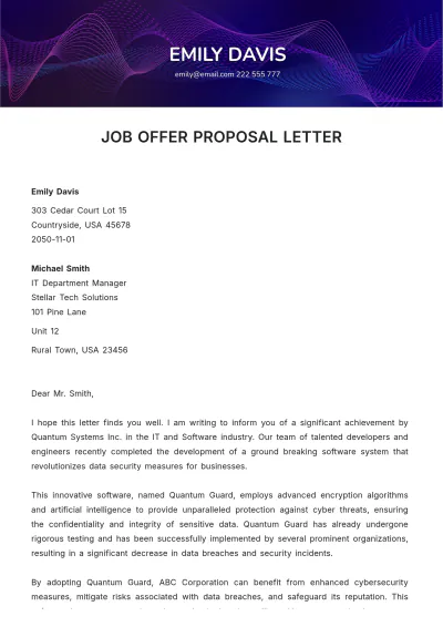 Free Job Offer Proposal Letter Template to Edit Online
