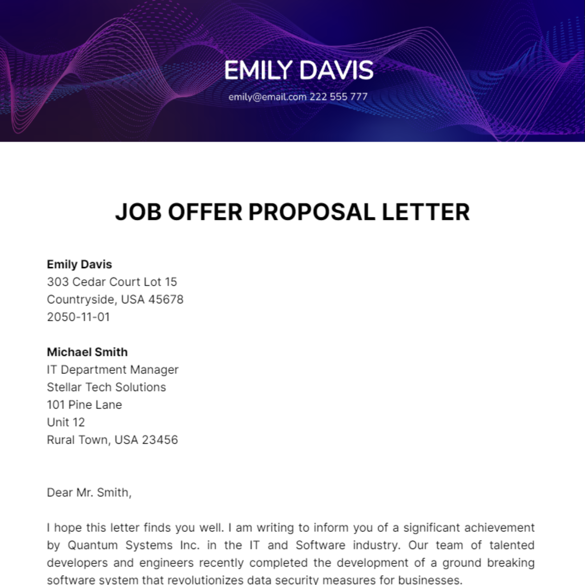 Job Offer Proposal Letter Template