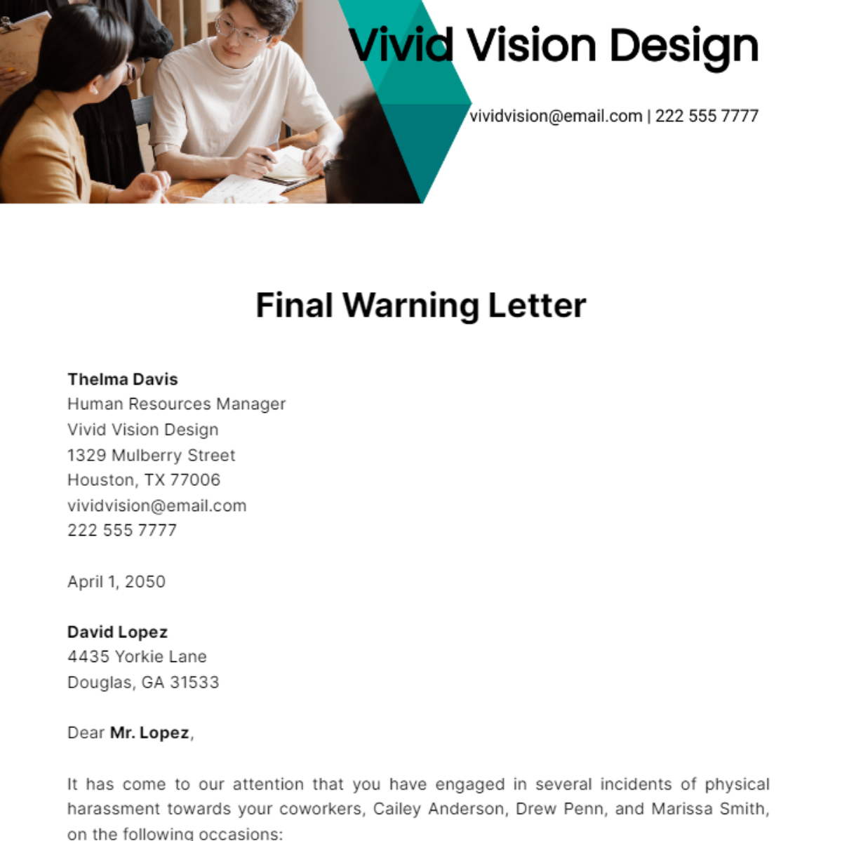Free Final Warning Letter Template