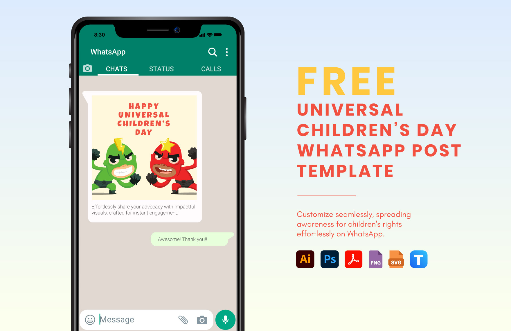 Free Universal Children’s Day WhatsApp Post Template in PDF, Illustrator, PSD, SVG, PNG