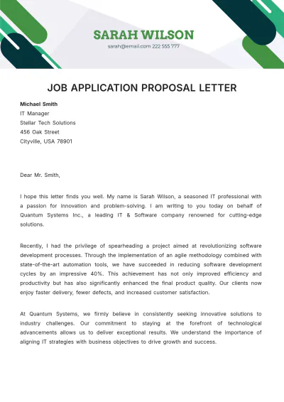 Free Job Application Proposal Letter Template to Edit Online