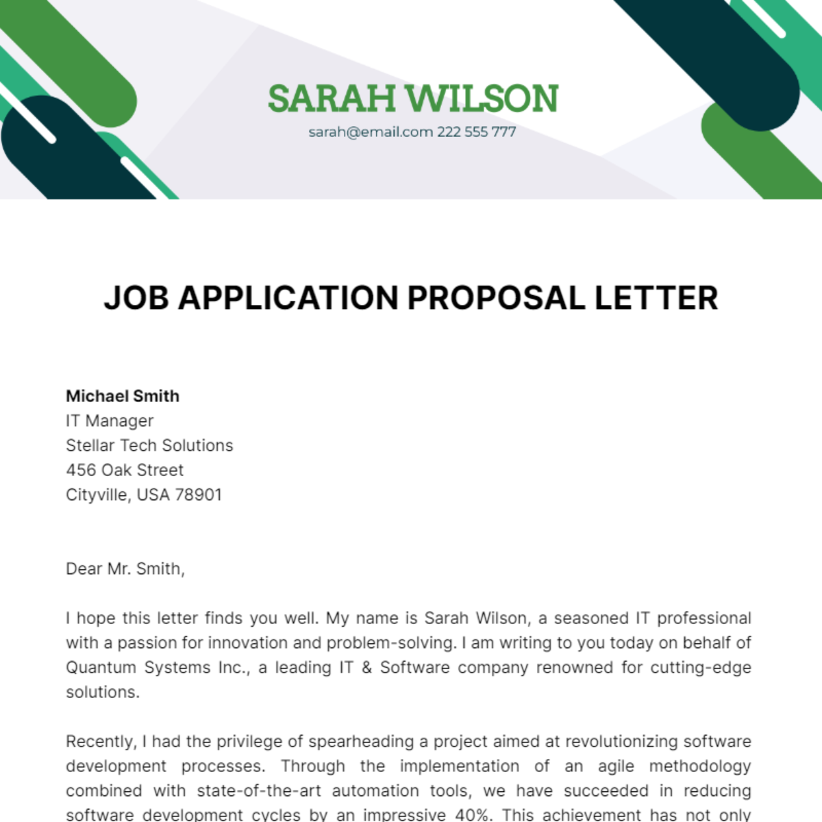 Job Application Proposal Letter Template