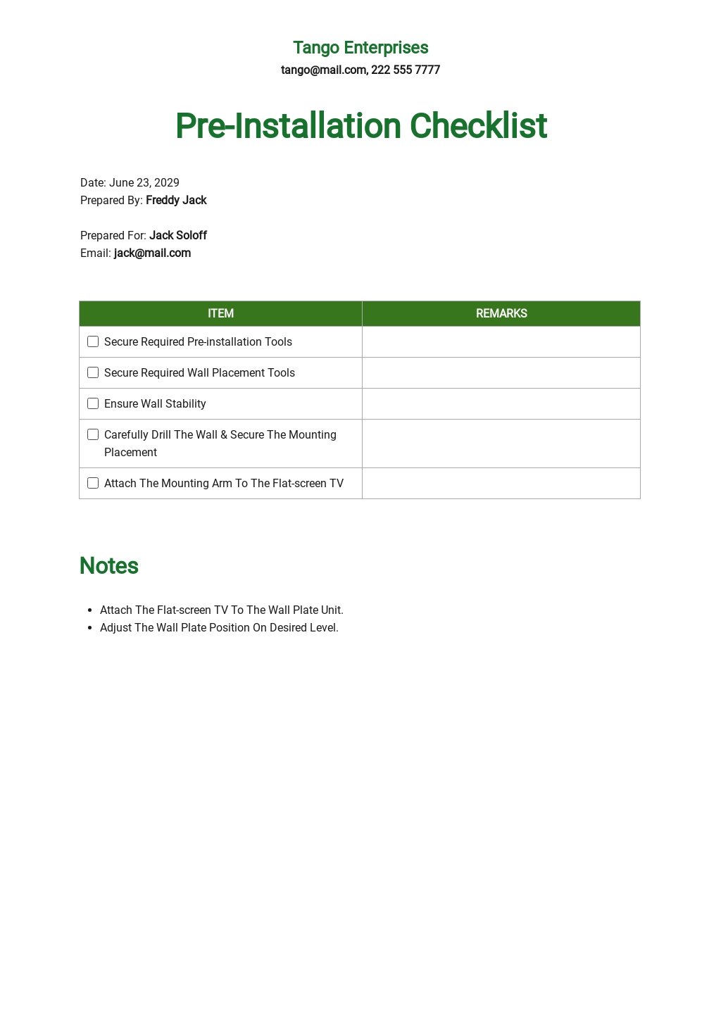Pre Installation Checklist Template [Free PDF] Google Docs, Word