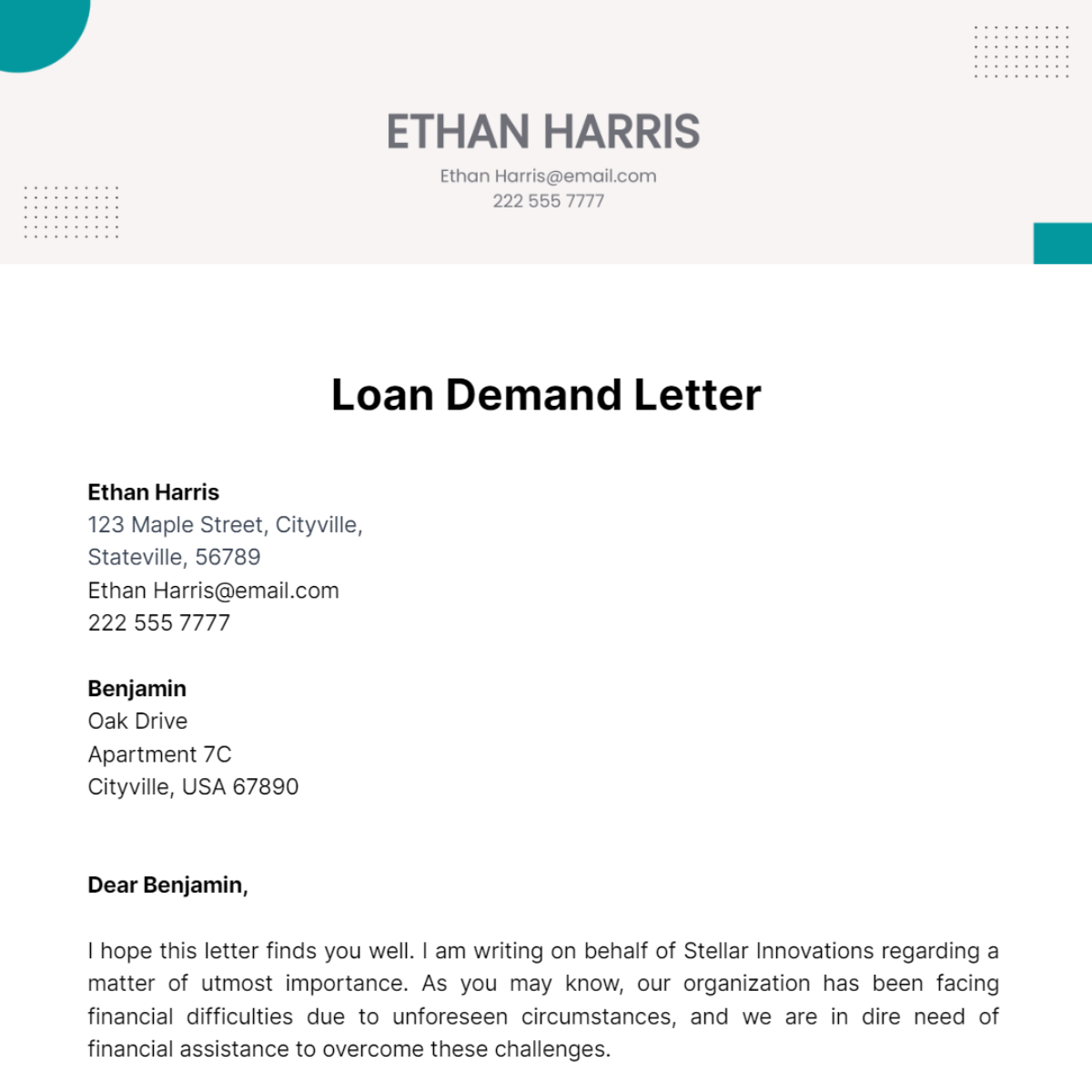 Loan Demand Letter  Template
