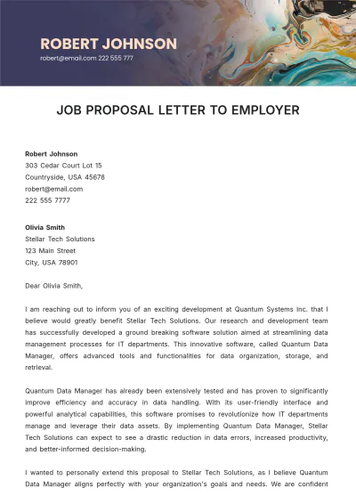 Free Job Proposal Letter To Employer Template to Edit Online