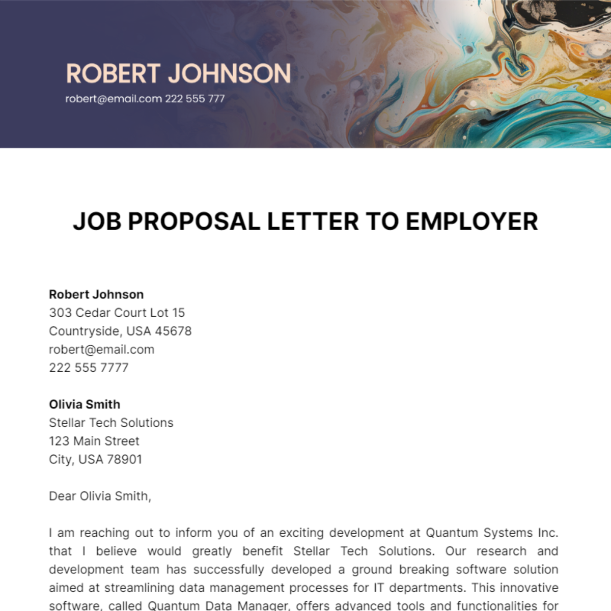 Job Proposal Letter To Employer Template