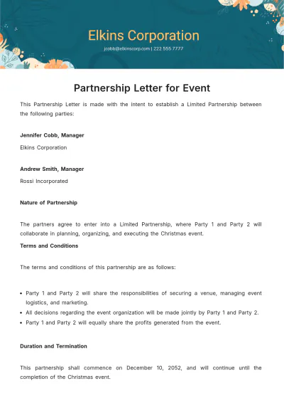 Free Partnership Letter for Event Template to Edit Online