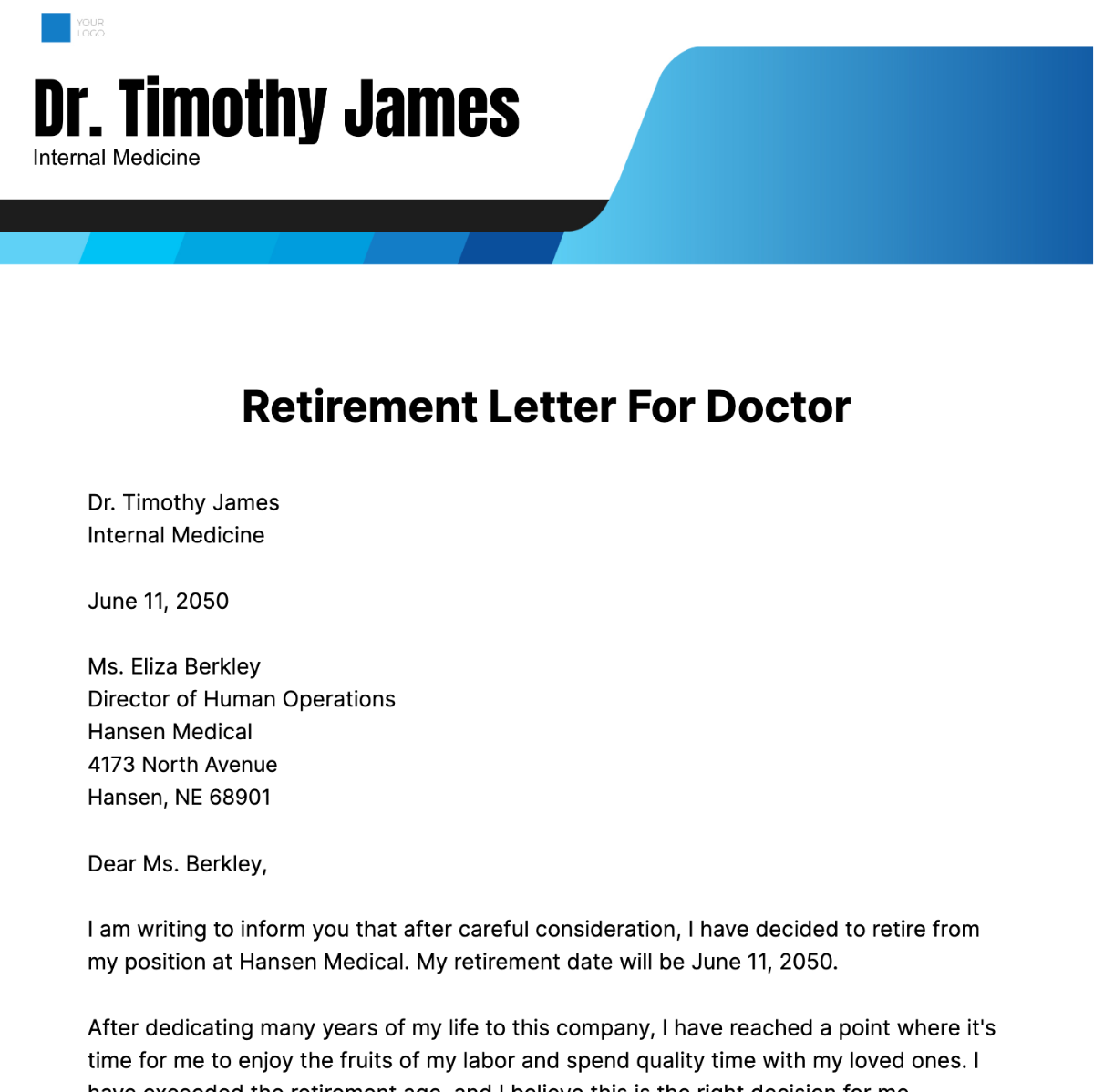 Free Retirement Letter for Doctor Template