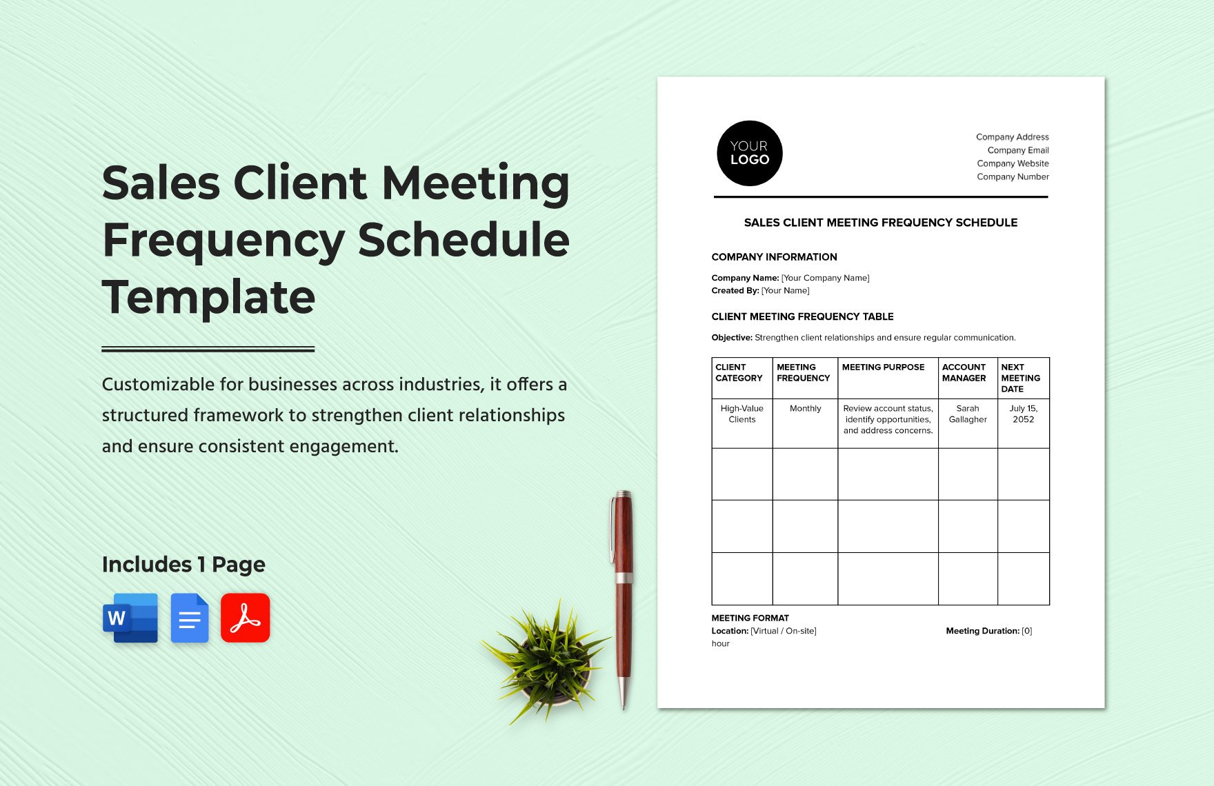 Sales Client Meeting Frequency Schedule Template in Word, Google Docs, PDF