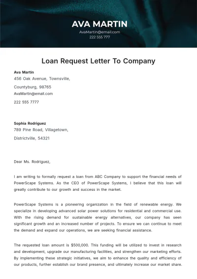 Free Loan Request Letter To Company Template to Edit Online