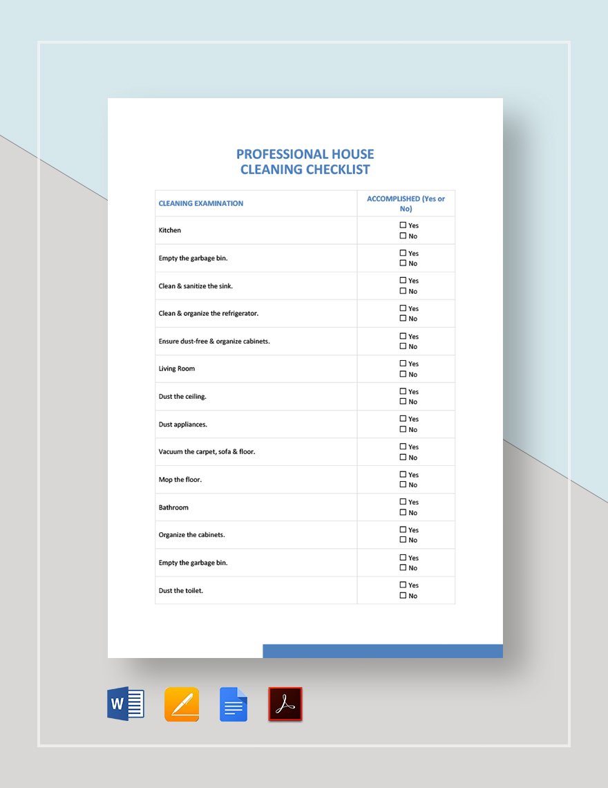 Professional House Cleaning Checklist Template