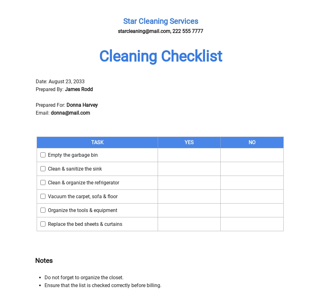 30+ Cleaning Checklist Templates - Free Downloads | Template.net