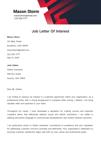 Free Job Letter Of Interest Template to Edit Online