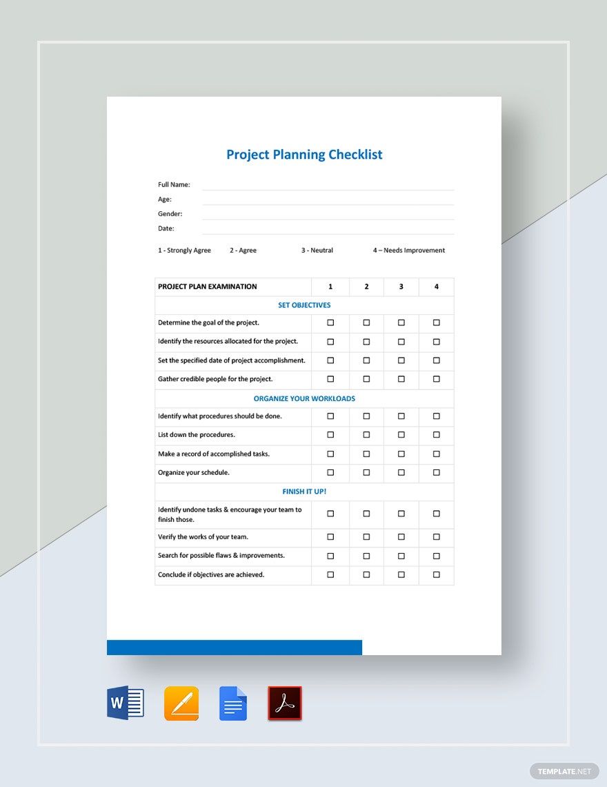 Project Planning Checklist Template in Word, Google Docs, PDF, Apple Pages