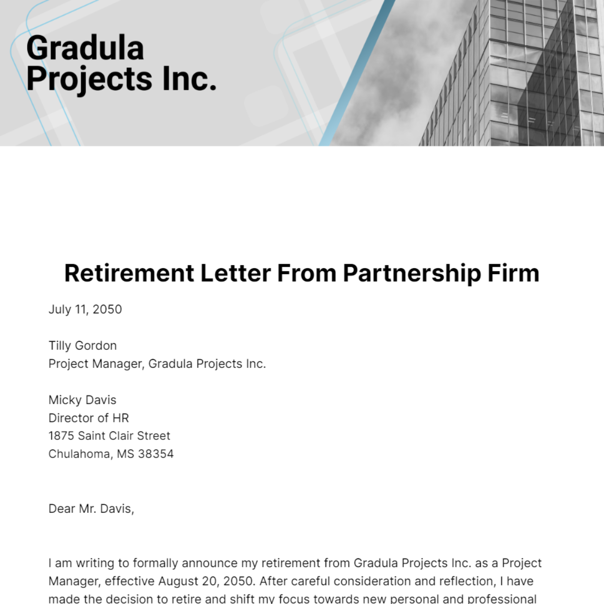 Free Retirement Letter from Partnership Firm Template
