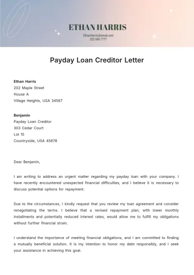 Free Payday Loan Creditor Letter Template to Edit Online