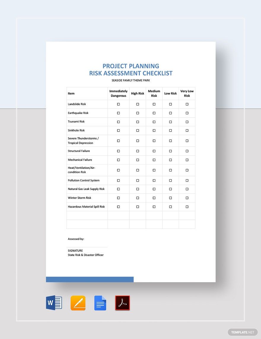 Project Planning Risk Assessment Checklist Template