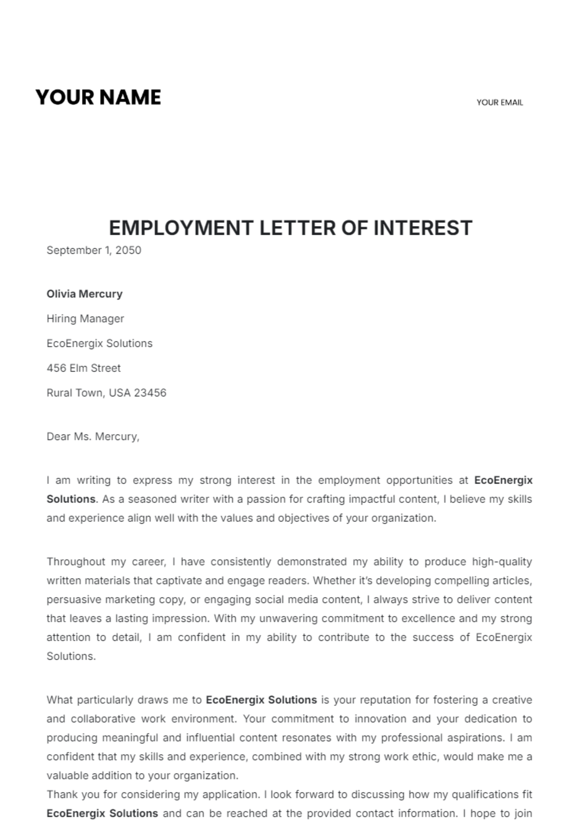 Employment Letter of Interest Template - Edit Online & Download